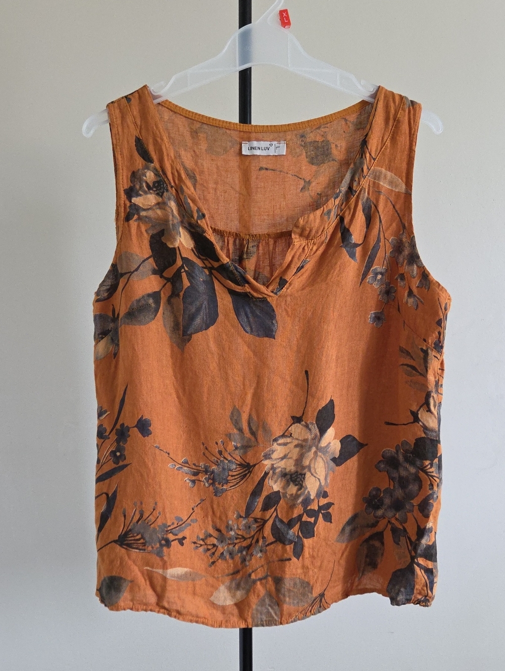 Linen Luv Floral Scoop Neck Camisole in Rust Orange